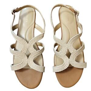 Talbots Keri Wrapped Raffia Flat Sandals Size 11M Beige Tan